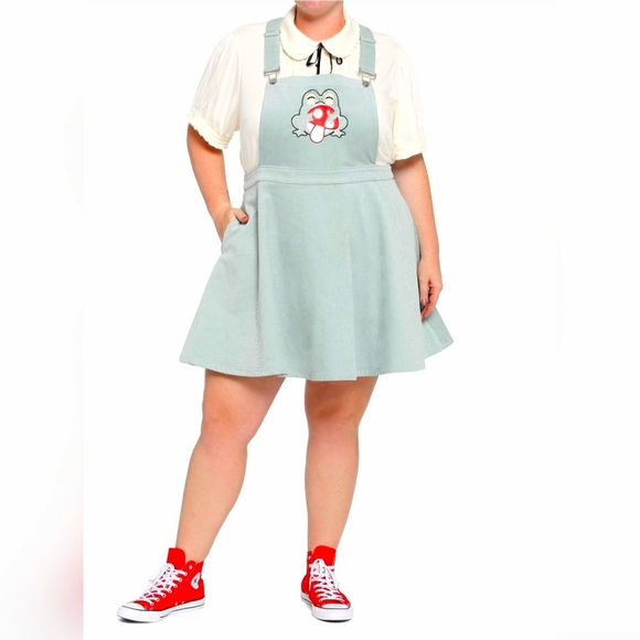 Hot Topic Dresses & Skirts - Frog & Mushroom Pastel Teal Corduroy Skirtall Plus Size